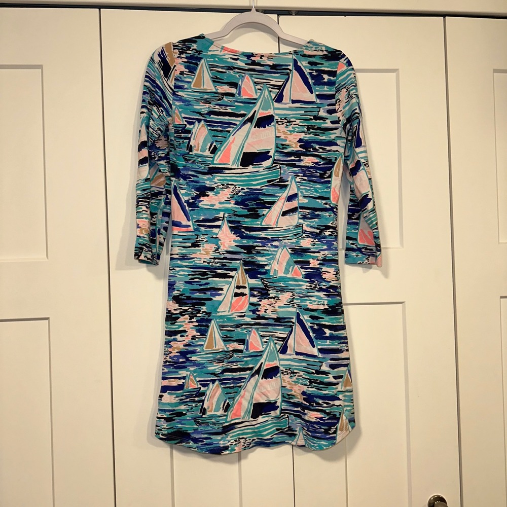 Lilly Pulitzer Tammy Dress Sailboat Print 3/4 Sleeve Knit Casual Comfy Size S - Picture 6 of 13